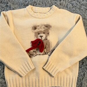 Cream Sweater with Red Bear Accent